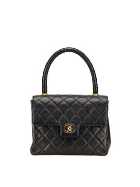 Chanel Quilted Handbag Top Handle Black Lambskin